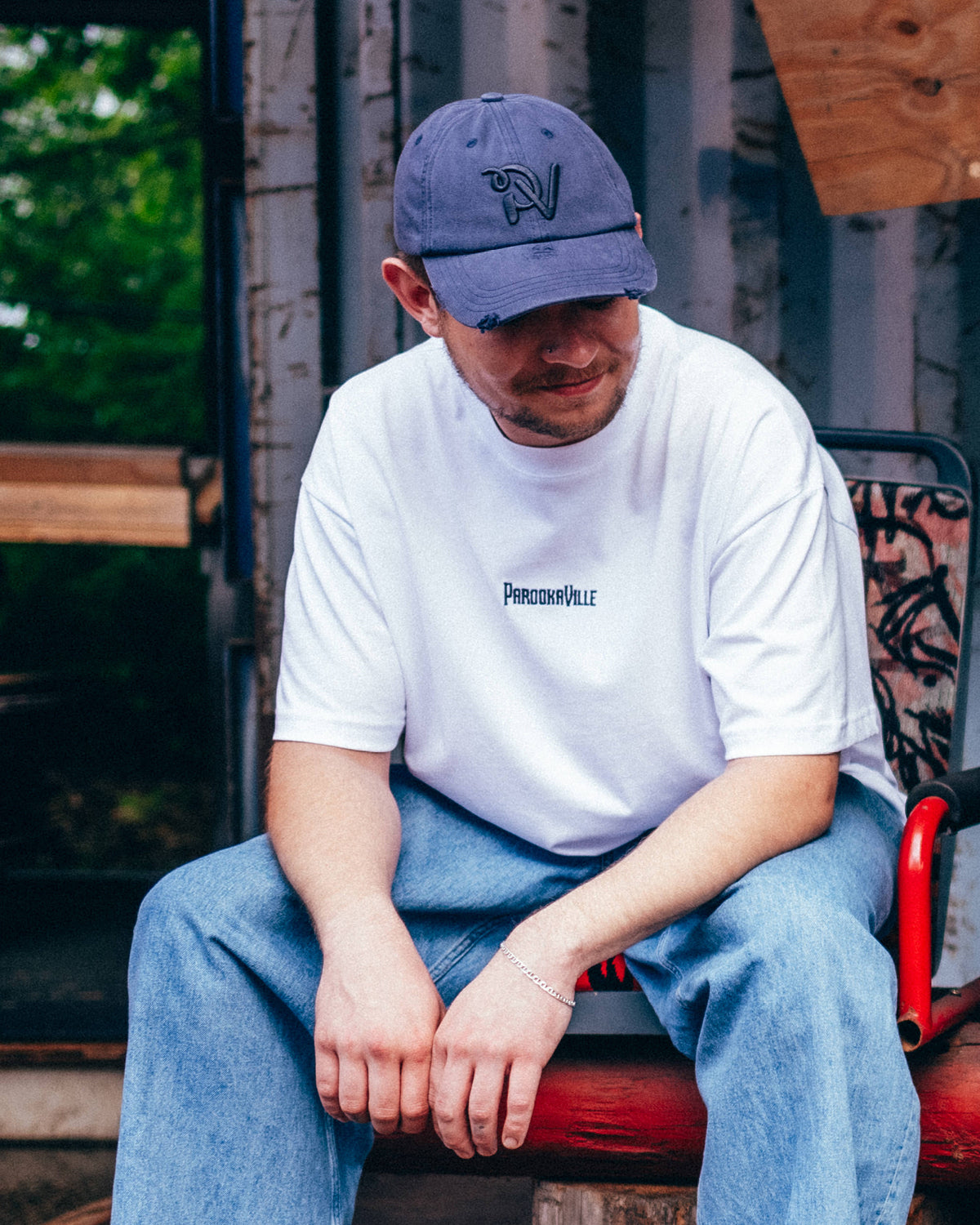 Dad Cap destroyed - PV Monogram, blau